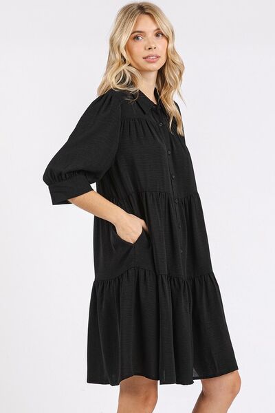 Robe chemise étagée à col et détails boutonnés Mittoshop