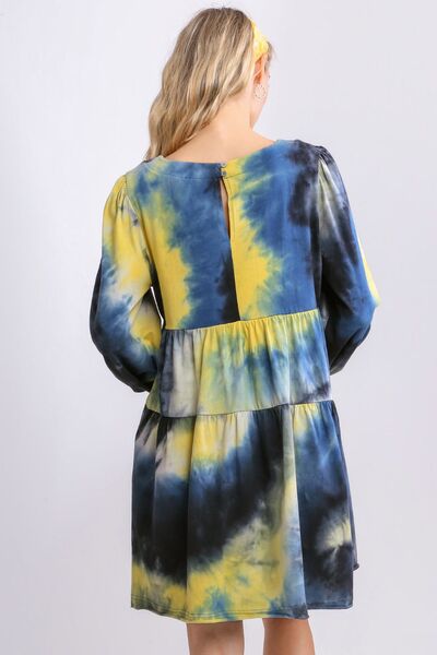 Robe trapèze étagée à manches longues et col rond tie-dye grande taille Umgee