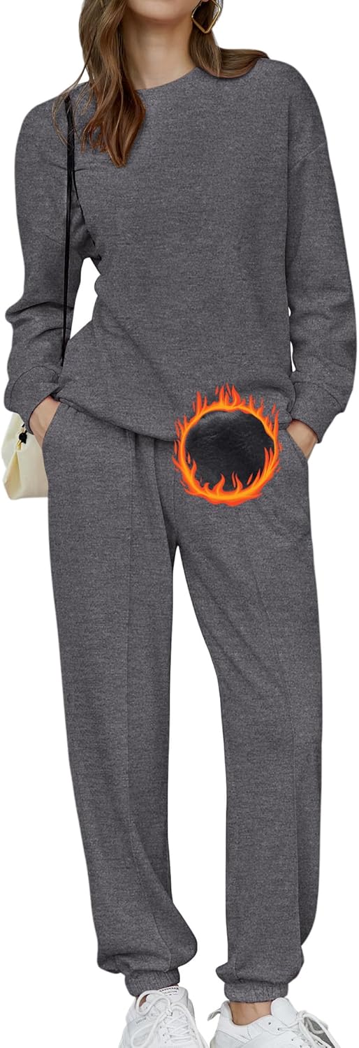 🎄Weihnachts-SALE🔥Damen-Zweiteiler Oversized-Fleece-Sweatsuit-Outfit Winter-Sherpa-gefüttertes Sweatshirt und Jogginghosen-Set