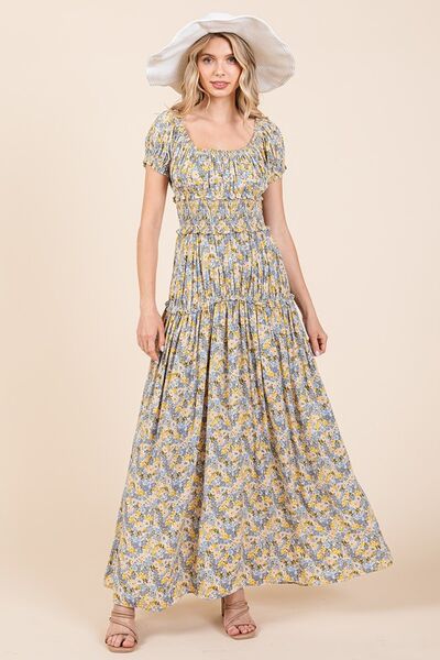 Robe longue bouffante froncée à imprimé floral Mittoshop