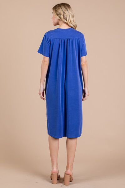 Robe midi à manches courtes et fentes latérales avec poches Ces Femme