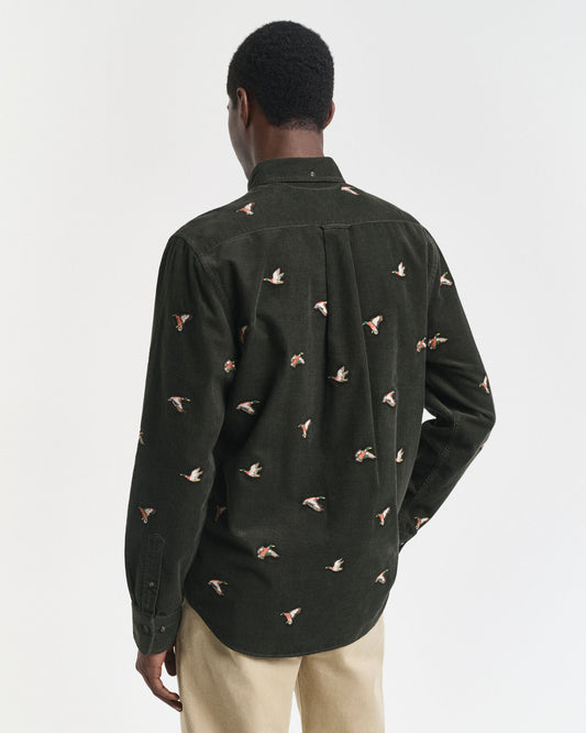 Regular Fit Embroidered Corduroy Shirt