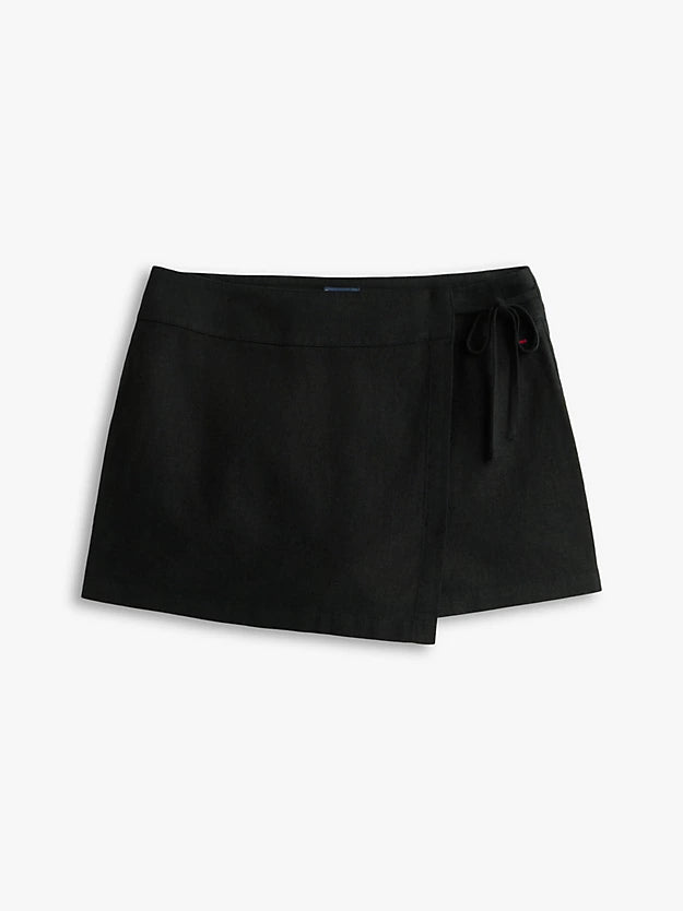 Side Tie Linen Blend Skort