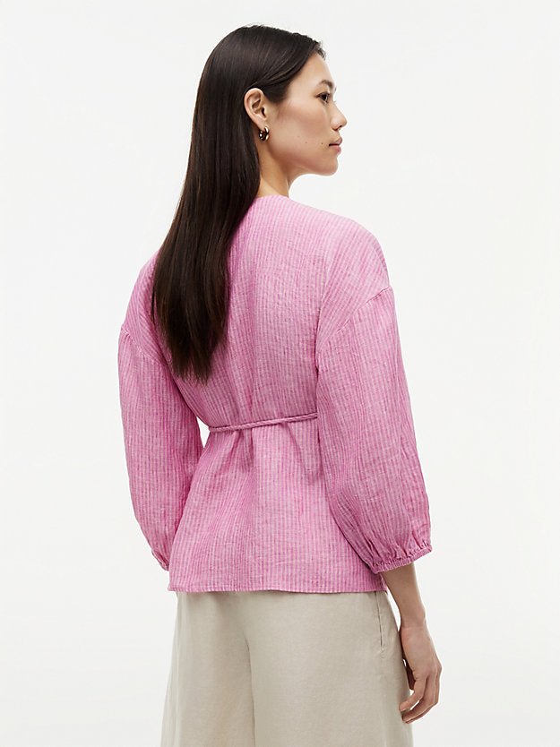 Relaxed Fit Pure Linen Wrap Blouse
