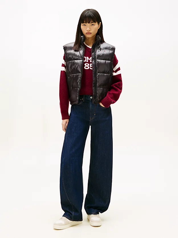Flag Embroidery Shiny Puffer Gilet