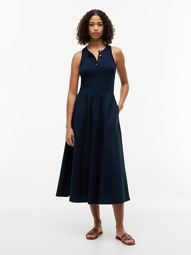 Gold-Tone Button Sleeveless Maxi Dress