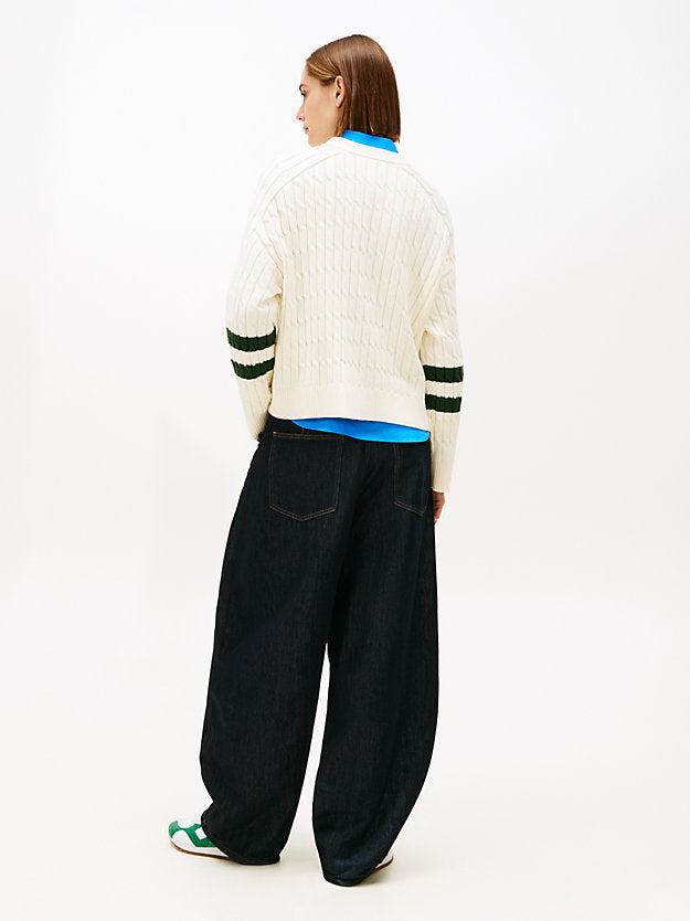 Logo Embroidery Relaxed Cable Knit Jumper