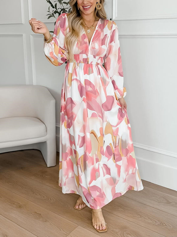 NEU🔥 Langärmeliges bedrucktes Kleid mit elastischer Taille