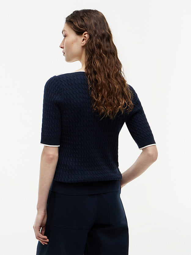 Cable Knit Boat Neck Short Sleeve Jumper