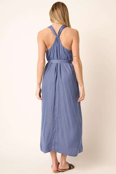Robe longue sans manches avec encolure en V, dos croisé et ceinture Mittoshop