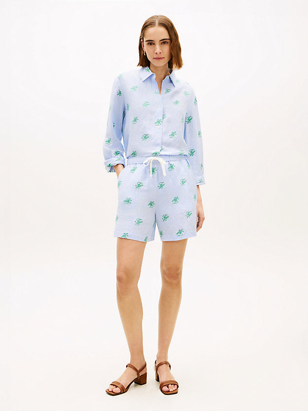 Linen Blend Print Relaxed Shorts