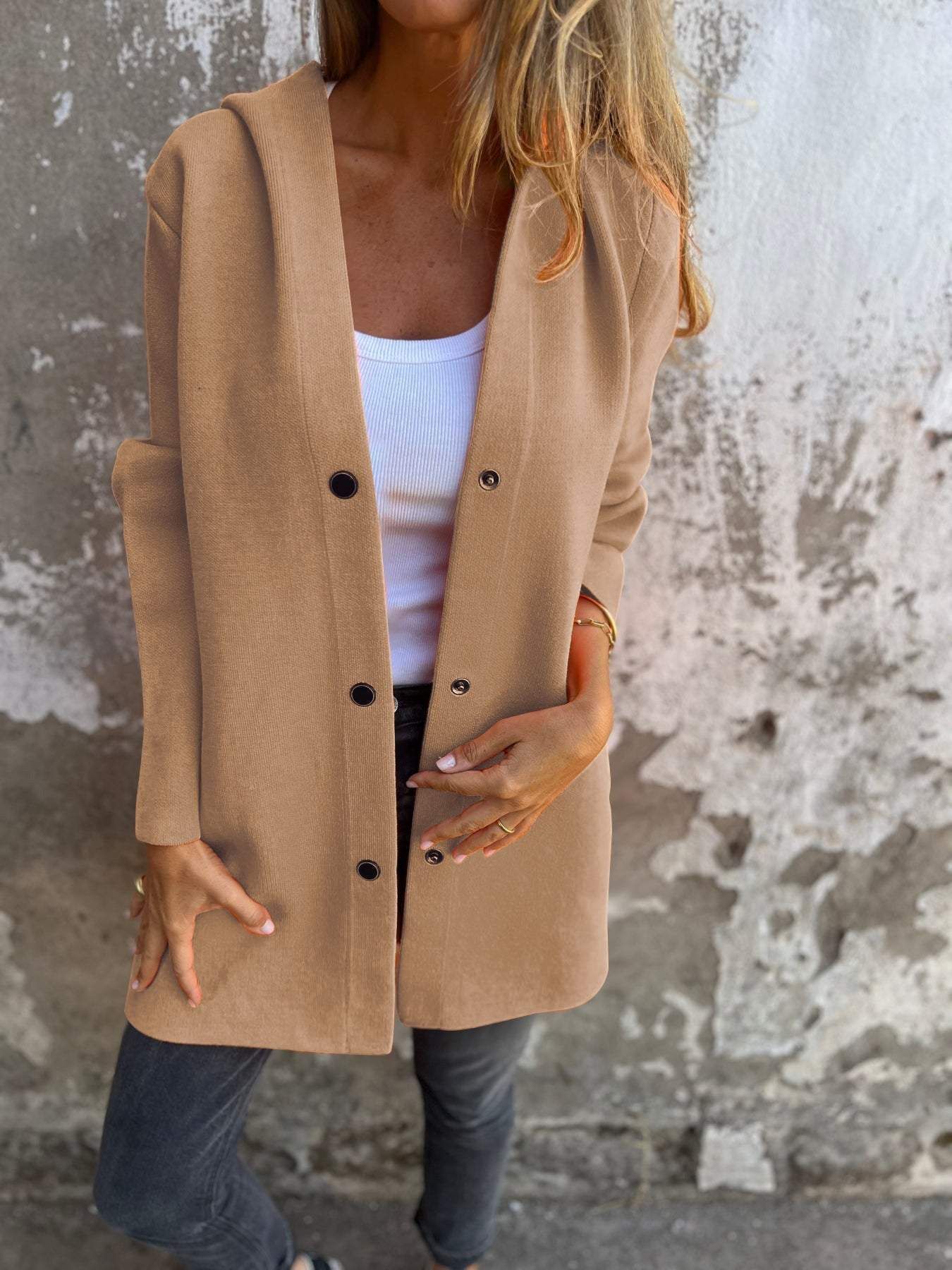 RÄUMUNGSVERKAUF🔥 Freizeitjacke mit Kapuze und einer Knopfleiste