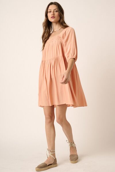 Mittoshop Robe courte avec détail smocks et liens au dos