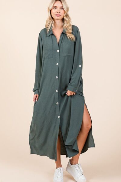 Robe longue boutonnée à manches longues et col en V Mittoshop Airflow