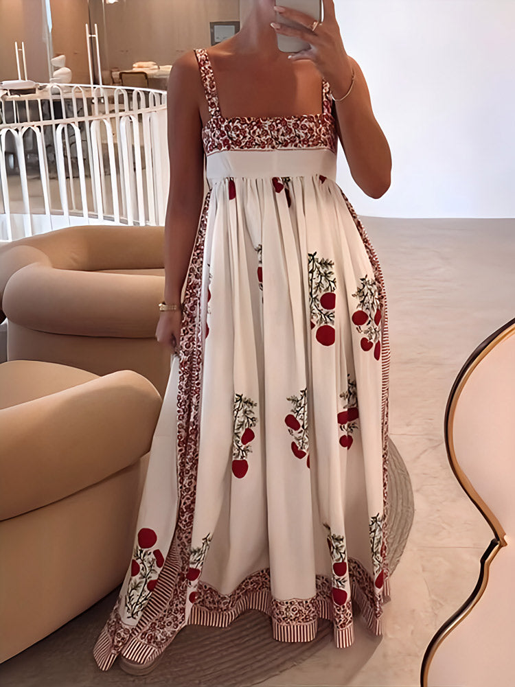 Robe longue à encolure carrée et imprimé floral avec panneaux