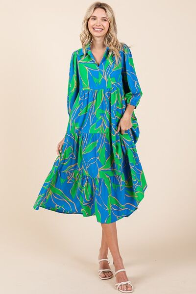 Mittoshop Gestuftes bedrucktes Midikleid mit Kragen
