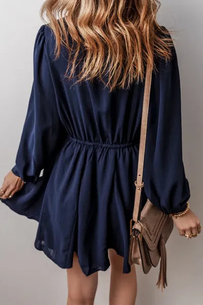 Robe longue à cordon de serrage, demi-boutonnée, manches longues
