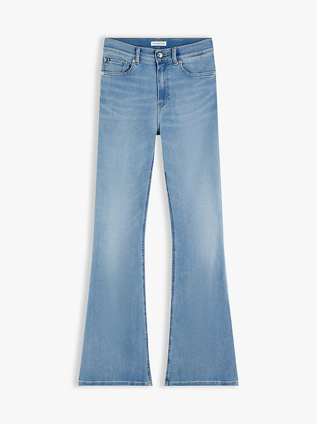 Whiskered Mid Rise Flared Jeans