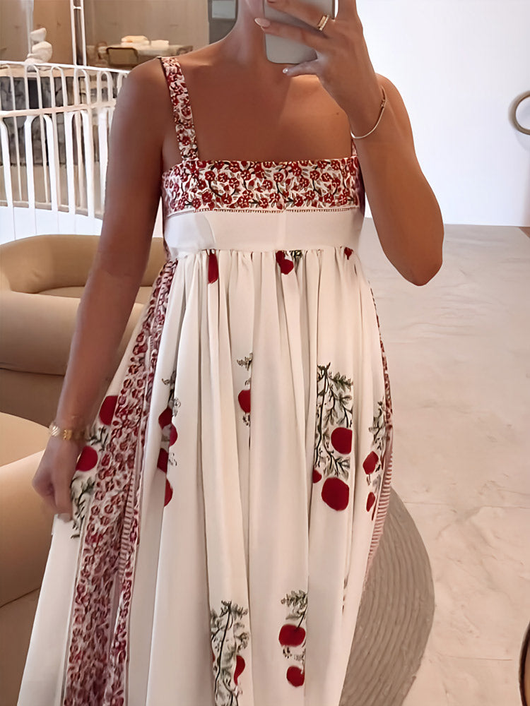 Robe longue à encolure carrée et imprimé floral avec panneaux