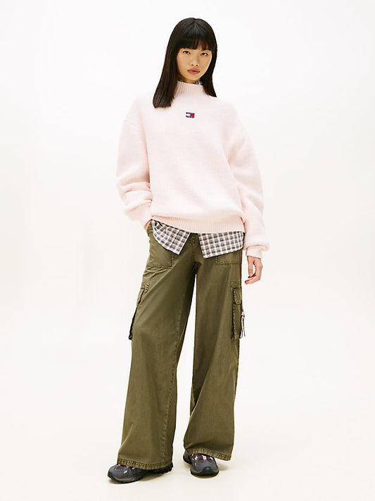 Wide Leg Twill Cargo Trousers