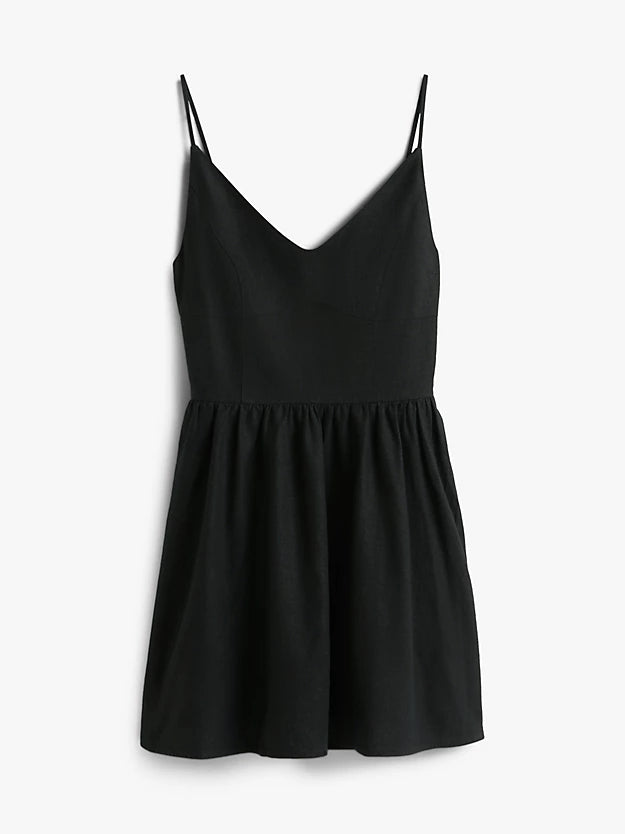 Extra Slim Linen Blend Mini Skater Dress