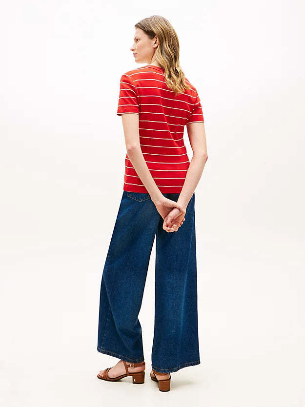 Flag Embroidery Slim V-Neck T-Shirt