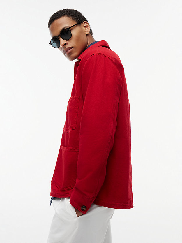 Washed Flag Embroidery Denim Chore Jacket