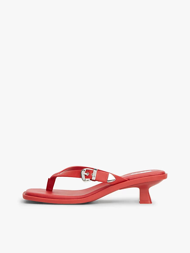 Leather Kitten Heel Toe Post Sandals