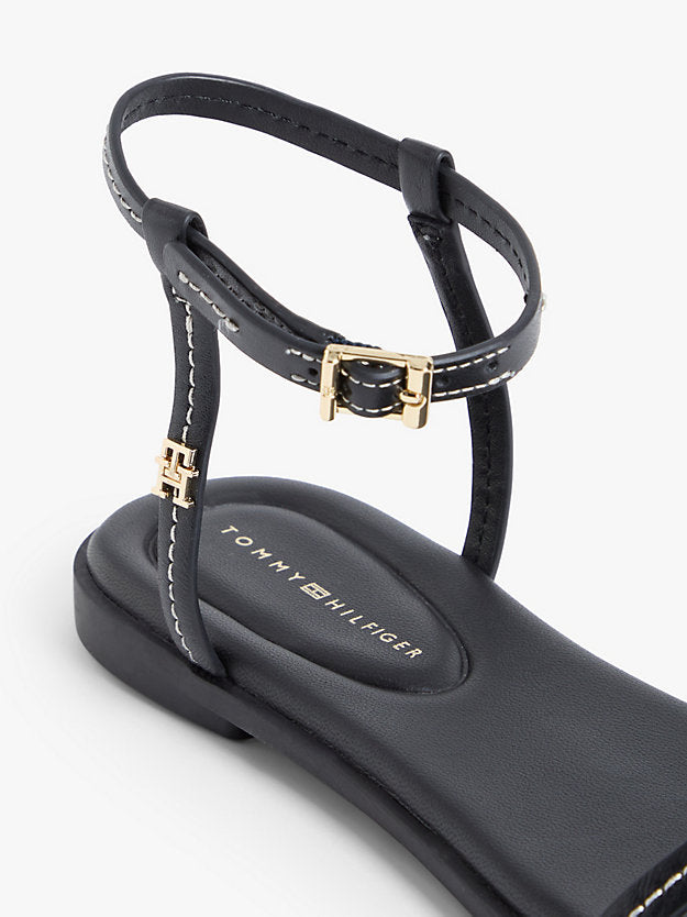 Leather Contrast Topstitch Flat Sandals
