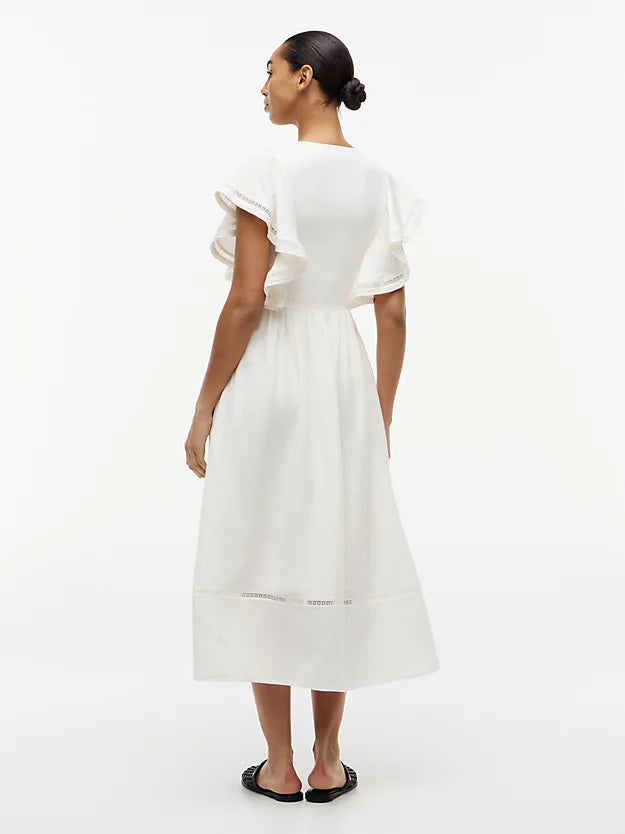 Linen Blend Frill Sleeve Midi Dress