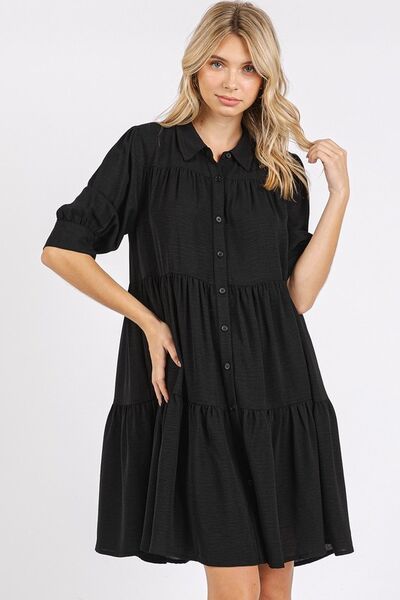 Robe chemise étagée à col et détails boutonnés Mittoshop
