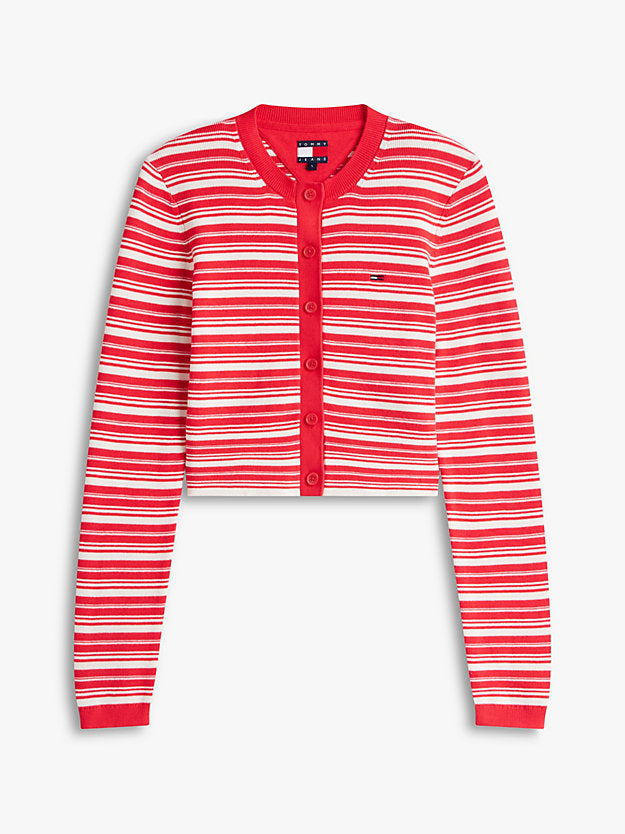 Stripe Slim Crew Neck Cardigan
