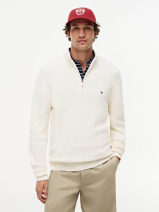 Textured Quarter-Zip Mock Neck Jumper