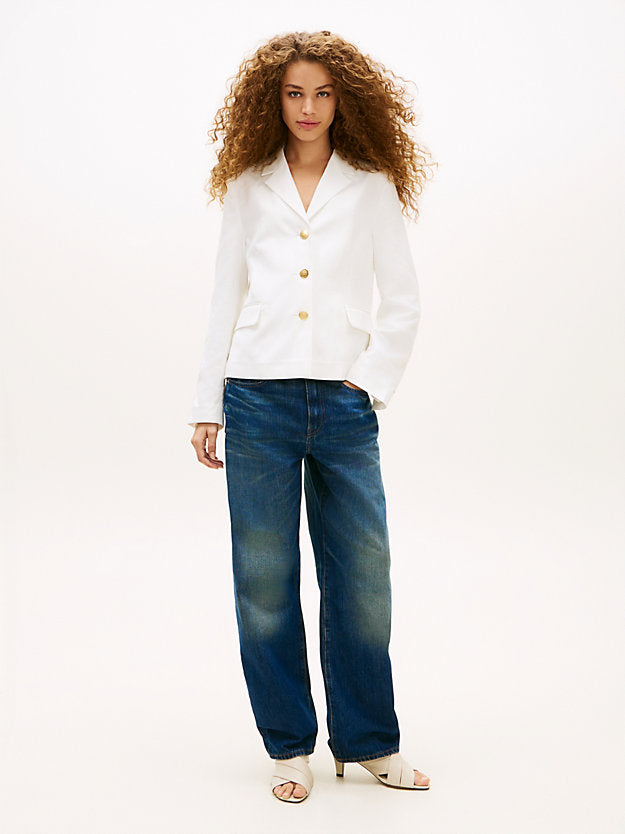 Slim Fit Gold-Tone Button Linen Blend Blazer