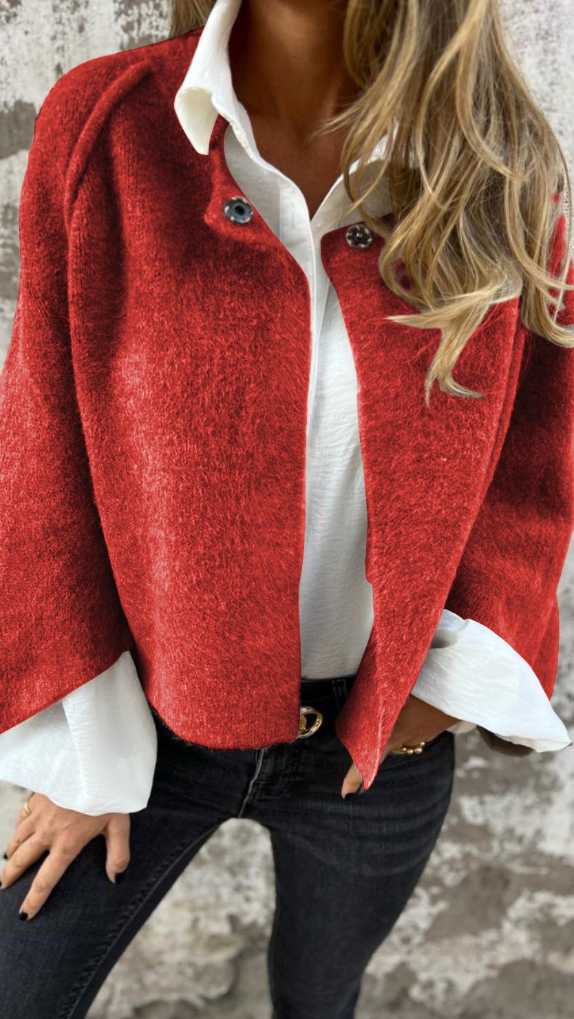 NEU - 50 % RABATT🔥Damen Mantel aus Baumwolle und Wolle mit Rundhalsausschnitt und langen Ärmeln