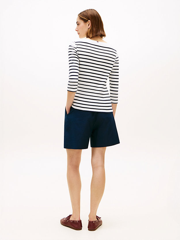 Slim Three-Quarter Sleeve Boat Neck T-Shirt
