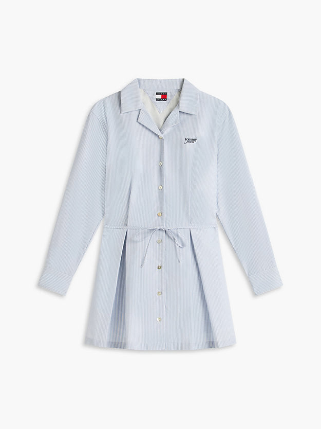 Stripe Pleated Mini Shirt Dress