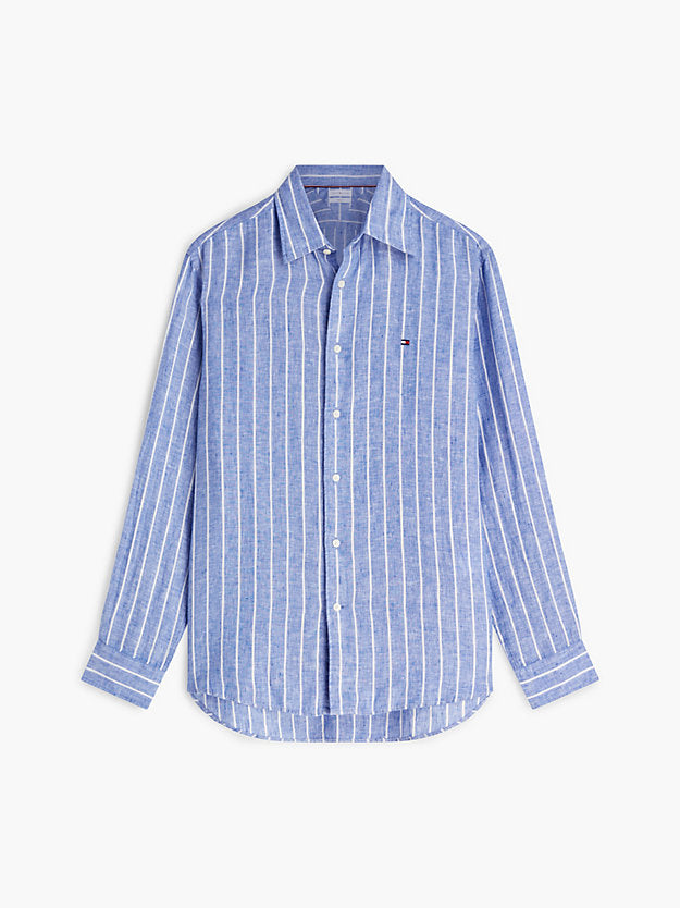 Regular Fit Textured Stripe Pure Linen Shirt