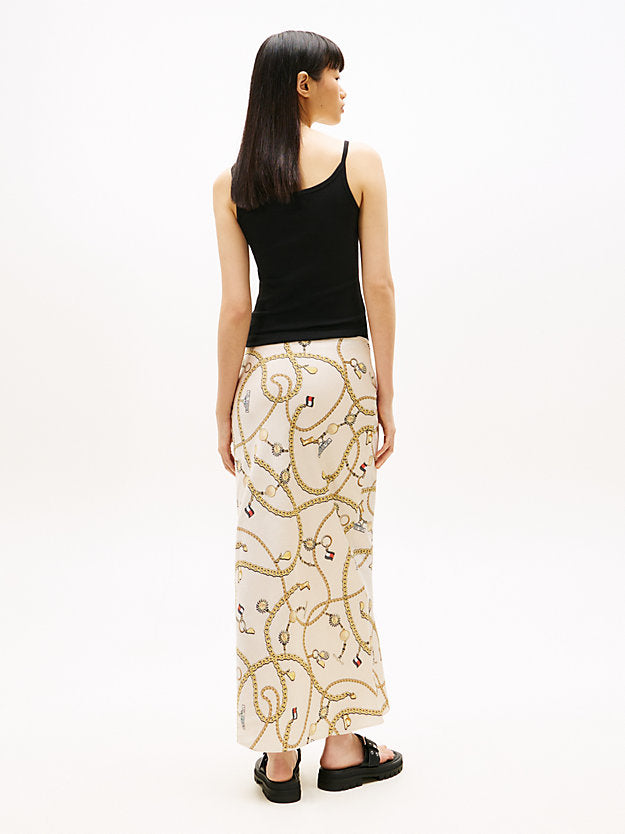 Chain Print Slim Maxi Skirt