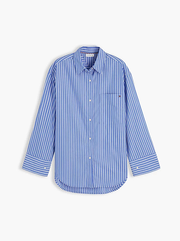 Oversized Fit Stripe Shirttail Hem Poplin Shirt