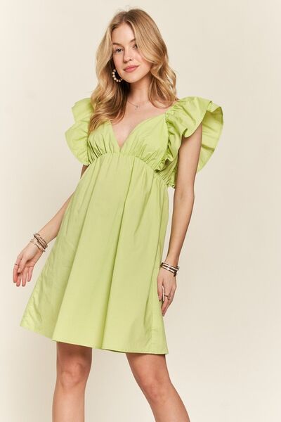 ADORA Smocked Back Ruffled Cap Sleeve Babydoll-Kleid