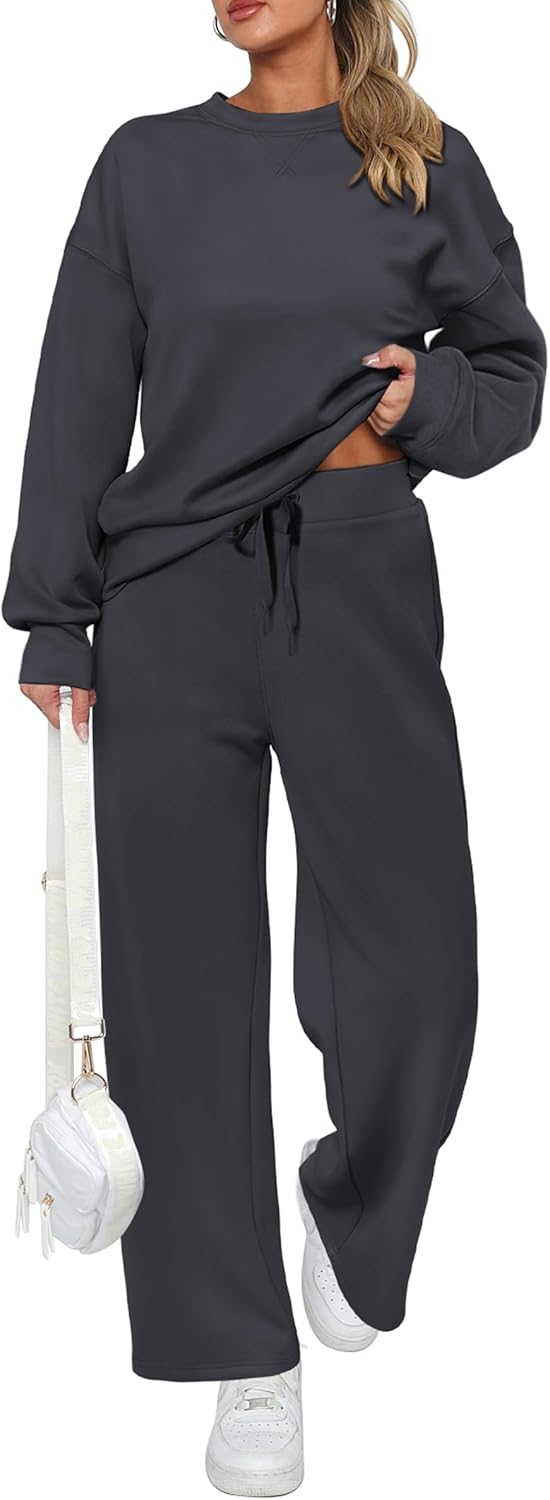 Damen Baumwoll-Zweiteiler Oversize-Half-Zip-Sweatshirt Weite Jogginghose Freizeitanzug
