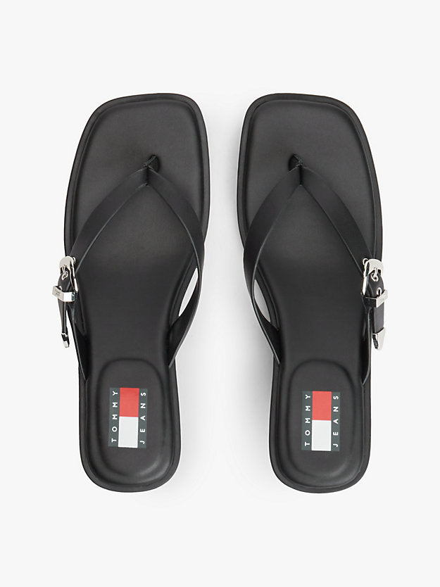 Leather Kitten Heel Toe Post Sandals