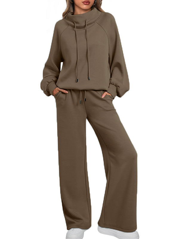 🎄Soldes de Noël 🔥 Ensemble décontracté deux pièces pour femme : sweat-shirt ample à col rond et cordon de serrage, et pantalon de jogging ample à jambes larges