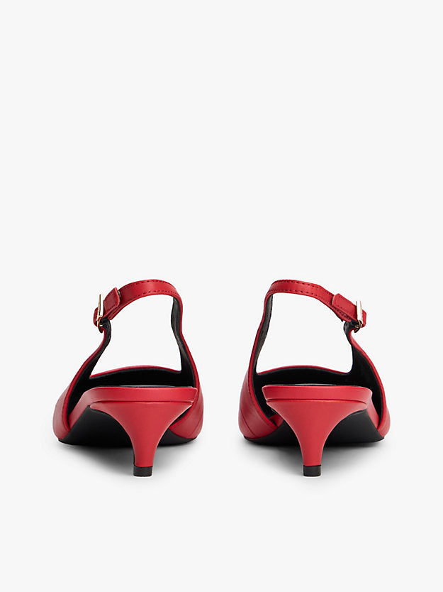 Monogram Leather Slingback Kitten Heels