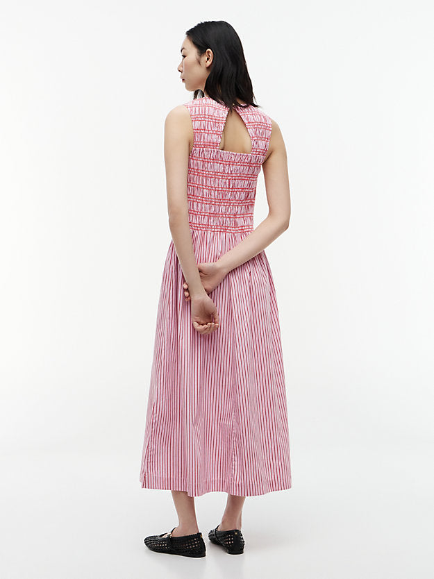 Stripe Smock Sleeveless Fit And Flare Maxi Dress