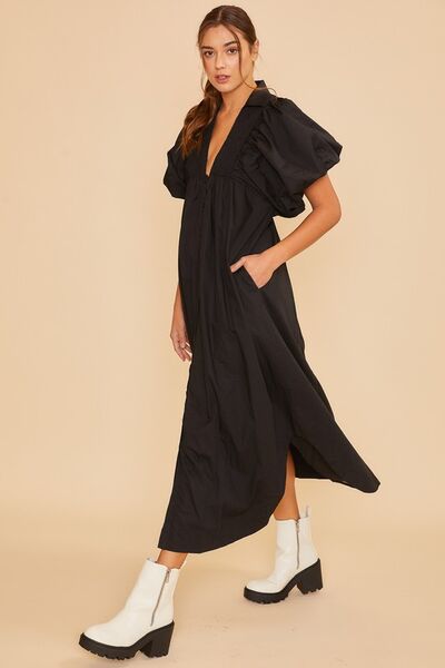 Robe Midi Annie Wear à Manches Courtes Bouffantes et Smocks