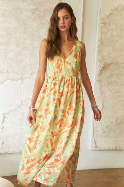 Robe longue col en V motif floral ADORA
