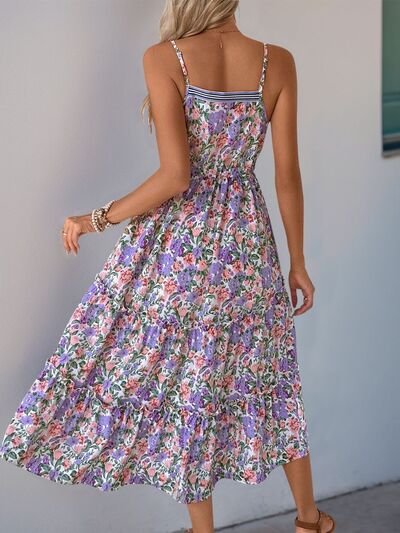 Robe mi-longue sans manches étagée à imprimé bouton Perfee Decor