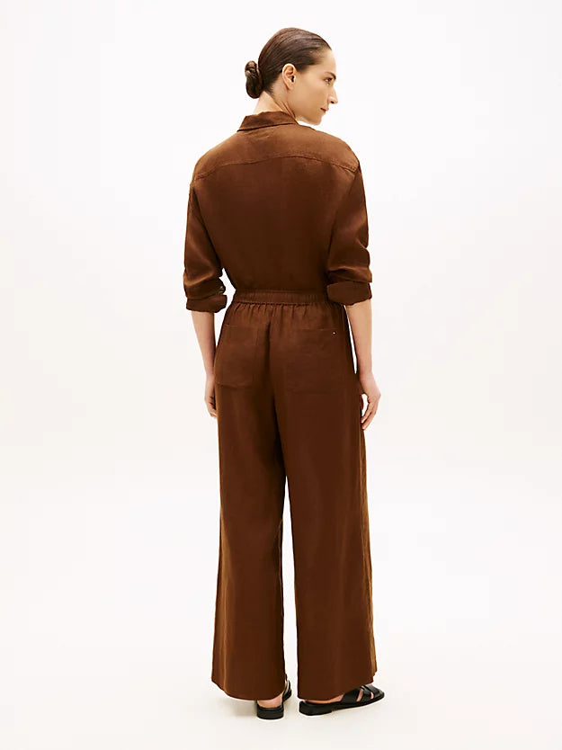 Relaxed Wide Leg Pure Linen Trousers